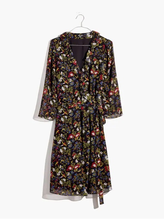 Madewell Dresses & Skirts - Madewell Sheer Sleeve Wrap Dress in Finch Floral, size medium